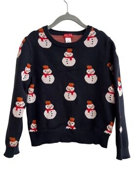 Petit Lem Navy Snowman Knit Sweater with Red and Brown Accents